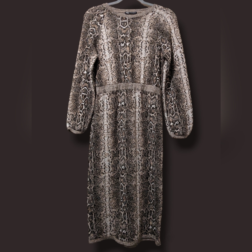 Zara Neutral Snake Print Knit Sweater Bodycon Maxi Dress - Fits like a Small